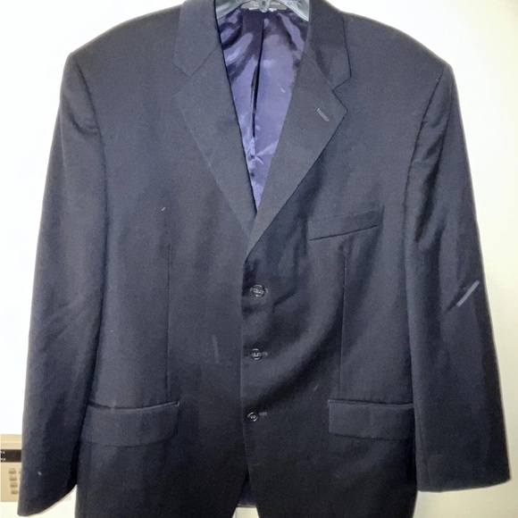 Calvin Klein Navy Blue Suit Blazer Jacket Pure Wool Size 44R classy - Picture 1 of 6